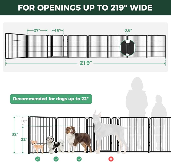 FXW Dog Gate, Extra Wide Adjustable for Openings Up to 219", 32" H | Flexible Space Control, Easy Walk-Through Access, 7 Panels + 1 Gate, For Small & Medium Dogs, Garage Use