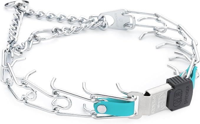 Herm Sprenger Chrome Plated Steel Dog Collar with Quick Release ClicLock Buckle and Biothane Insert Training Collar for Dogs Made in Germany (Sky Blue, 22in x 3.0mm(Neck Size up to 18-19in))