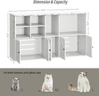 IRONCK Cat Litter Box Enclosure for 2 Cats, Hidden Litter Box Furniture | Double Litter Box Enclosure Cabinet with Double Room and Large Storage Space, Wooden Washroom Furniture, Cat House, White