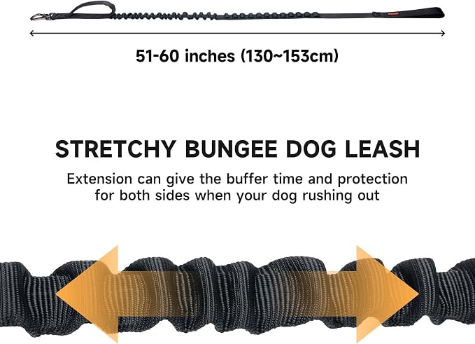 EXCELLENT ELITE SPANKER Tactical Military Bungee Nylon Dog Leash Adjustable | Adjustable No Pull Leads Rope Quick Release with 2 Control Handle heavy duty durable for training huntingfor medium large dog