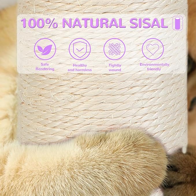 Cat Scratching Post,45'' Tall Wood Vertical Scratcher Tree Toys for Indoor | Large 3.5Inch Natural Sisal Artificial Flower Design Stable Tower Interactive Self Groomer Climbing Full Body Stretching