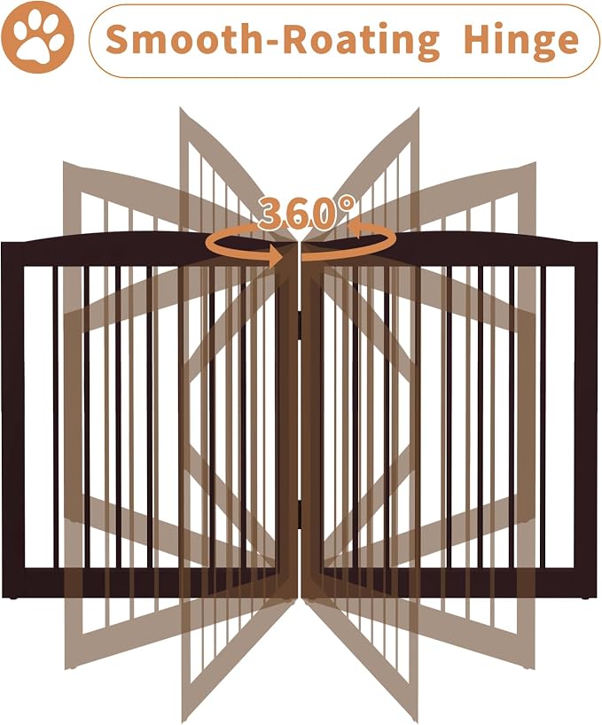 PUPETPO Freestanding Dog Gates with Door Walk Through, 80 inch Wide Gates Indoor, Dog Fences Indoor, Support Feet Included, 4 Panels, 32" Tall, Dark Brown