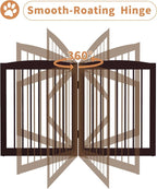 PUPETPO Freestanding Pet Gates with Walk Through Door, Dog Indoor Fence, Dog Gate for The House, Doorway, Stairs, Extra Wide Pet Gate, Support Feet Included, 120 Inch Wide, 6 Panels 24" Tall, Brown