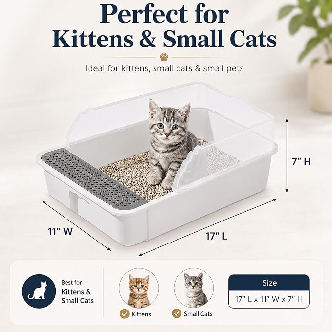 2 Pack Small Cat Litter Box with Mat & Scoop, Open Top High Sides | 2 Pack Small Cat Litter Boxes with Mat & Scoop, Open Top High Sides Low Entry, Easy Clean for Kittens & Small Cats