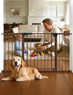 Babelio Metal Auto Close Baby Gate PressGuard, 29"-55" Extra Wide Pet Gate for The House and Doorways, Pressure Mounted Walk Thru Child Gate with Door, Black Wood Pattern, 30" Tall