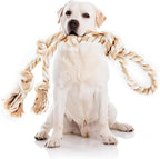 PetiFine Dog Rope Toys for Aggressive Chewers - Large, Tough Indestructible Natural Cotton Rope Toy with 3 Big Knots and a Handle for Tug of War
