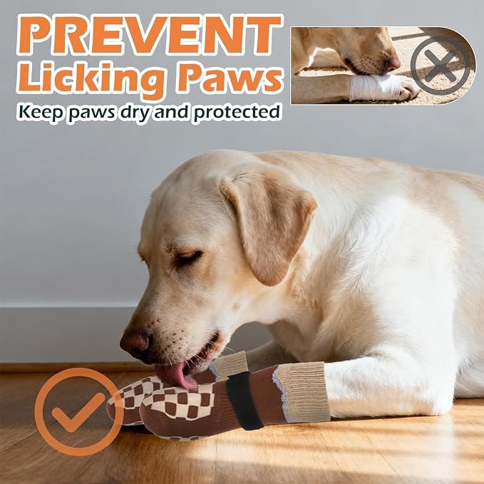 EXPAWLORER Dog Socks to Prevent Licking Paws with Grippers for Hot Pavement | For Hardwood Floors Anti Slip, Reflective Dog Boots & Paw Protectors Shoes Booties with for Senior Small Medium Large Dogs L