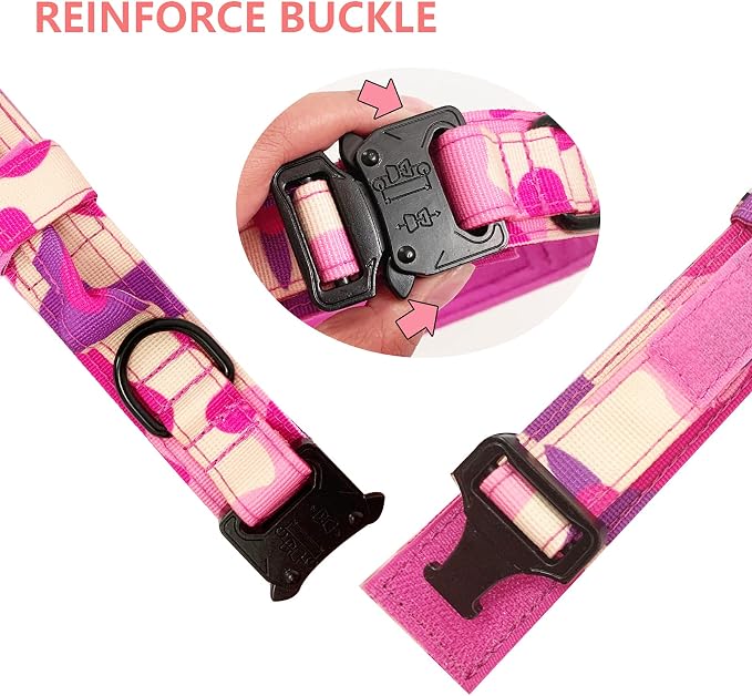 Tactical Dog Collar Adjustable Military Nylon Dog Collar with Control Handle and Heavy Duty Metal Buckle for Medium and Large Dogs (Pink Camo,L) | 1000D Heavy-Duty Nylon Fabric,Quick-Release Metal Buckle,Adjustable Fit,Soft-Padded Webbing,D-Ring,for Tr...
