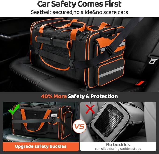 Expandable Extra Large Cat Carrier for 2 Cats with Litter Box for Kitten, Large Cat Small Dog Pet - Collapsible Double Cat Large Pet Carrier for Car Travel Outdoor Camping