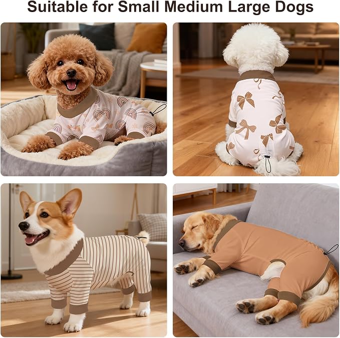 Bienbee Dog Pajamas, 4 Pack Adjustable Onesies for Small to Large Dogs M | Dog Shedding Suit with Soft Fabric, Breathable & Stretchy, and Adjustable Back Length for Sleeping Lounging and Daily Use
