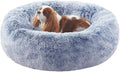 30 inches Faux Fur Fluffy Donut Dog Bed for Medium Dogs,Dark Blue | Calming Plush Round Pet Bed with Removable & Washable Cover,Fits up to 45 lbs Pets