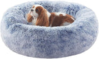 30 inches Faux Fur Fluffy Donut Dog Bed for Medium Dogs,Dark Blue | Calming Plush Round Pet Bed with Removable & Washable Cover,Fits up to 45 lbs Pets
