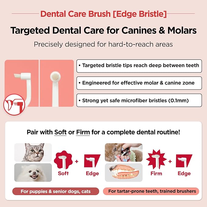 JAYU PET Dental Care Brush (Edge Bristles) 1ea - Micro Round Head Dog Toothbrush, Cat Toothbrush, Dental Care, Perfect for Kitten & Small Breed with End-tuft Diagonal-Shaped Bristle & Easy Grip Handle