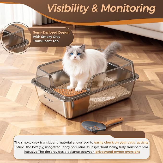 2 Pack Stainless Steel Litter Box - Extra Large XXL Metal Cat Litter Box with Lid High Sides for Big Cats and Multi-Cats, Angled Entrance, Anti-Urine Leakage, Non-Stick Bottom