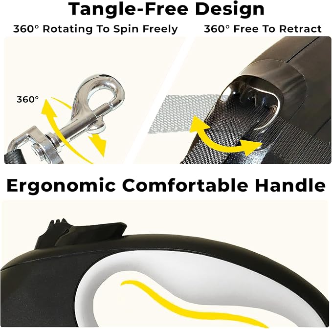 Retractable Dog Leash 16 ft Extendable Leash for Small and Medium Dogs Tangle-Free Nylon Tape One-Hand Brake Lock Walking Lead Up to 55 lbs
