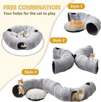 WINDRACING Cat Tunnel Bed for Indoor Cats - Cute Cat Donut Tunnel with Washable Circle Cushion, Round Pet Play Toy for Kitten/Puppy/Rabbit, Grey