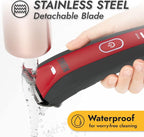 Kong 2-Speed Dog Clipper Grooming Kit – Stainless Steel Blade, Waterproof, LED Spotlight, 6 Guide Combs, 8-Foot Cord, Ergonomic Handle – Red/Gray, Medium Coat Types