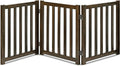LZRS Wooden Free Standing Dog Gate 60" W x 24" H, Foldable Solid Hardwood Pet Safety Fence for House Doorways, Stairs, Hallways, Step-Over Pet Barrier, No Drill Easy Setup,Walnut