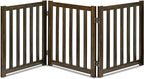 LZRS Wooden Free Standing Dog Gate 60" W x 24" H, Foldable Solid Hardwood Pet Safety Fence for House Doorways, Stairs, Hallways, Step-Over Pet Barrier, No Drill Easy Setup,Walnut