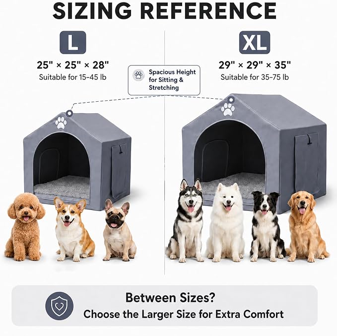 Dog House Indoor for Medium Dogs, 25 x 25 x 28 Inch Dog Tent with Reversible Cushion, Washable Foldable Pet House with Sturdy PVC Frame, Non-Slip Bottom & Roof Cover for 15-45 lbs Dogs and Cats, Gray