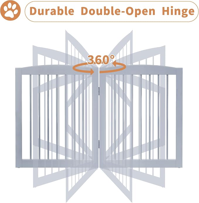 PUPETPO Freestanding Pet Gate for Dogs, Foldable Wooden Dog Gate for House, Indoor Pet Barrier for Stairs, Doorways, Support Feet Included, 24" Height 2 Panels, Grey