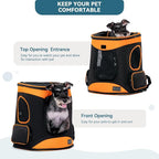 Petsfit Dog and Cat Backpack Carrier, Padded Waist Support, Up to 18 lb | 13.5 x 12.5 x 17.5 in; reinforced frame, 600D Oxford, 4 mesh panels, lockable zippers, safety tether and washable mat.