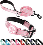 Airtag Dog Collar and Leash Set,Reflective Ultra-Durable Nylon Padded With QR Buckle & IP68 Waterproof Air Tag Holder Compatible for Apple AirTag, Comfortable for Small Medium Large Dogs (Pink Set,XS)