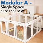 Acrylic Dog Playpen Indoor, Modular 2 Room & Toilet Area, Height 30 Inch, 12 Panels, Ideal for Small & Toy Dogs, White