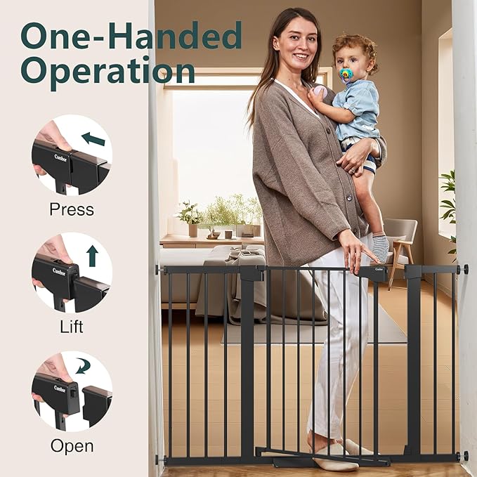 Cumbor Pack of 2 Baby Gate for Stairs, 29.7–48" Pressure Mounted Dog Gate for Doorways, Auto Close Safety Pet Gate Indoor, Easy Walk Thru Wide Child Gate, Black, Mom's Choice Award Winner