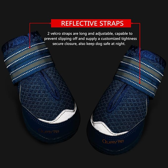 QUMY Dog Shoes for Large Medium Dog Boots & Paw Protectors for Hot Pavement | Summer Heat Protection, Mesh Breathable Nonslip Dog Booties for Hardwood Floors Indoor, Outside Walking Running Hiking Blue