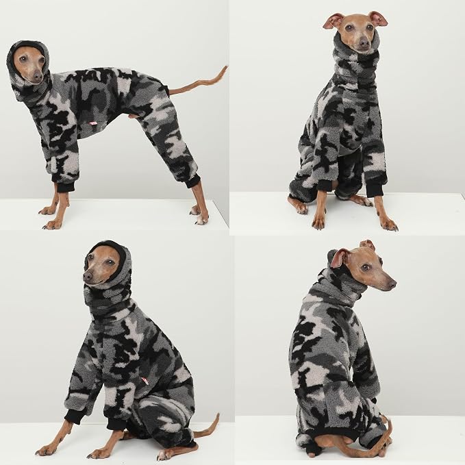 D Doggy Star Italian Greyhound Sweater Turtleneck Outfit Camo Warm Fleece Onesie Clothes Whippet for Dog Coat (2XL,FLC Grey Camo)