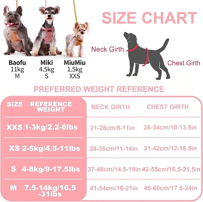Puppytie No Pull Dog Harness with Multifunction Dog Leash,Soft Adjustable No Choke Escape Proof Pet Harness Vest for Medium Dogs or Large Dogs,Pink,M