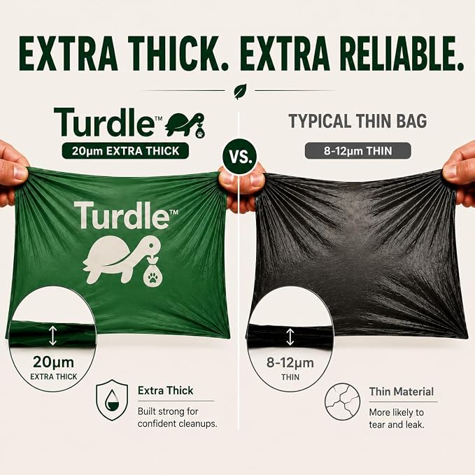 Turdle Compostable Dog Poop Bags Rolls, Lavender Scented, 270 Count | Extra thick, leak proof doggy poop bags & pet waste bags. No added PFAS, plant-based. Compostable dog waste bags. 15/roll.