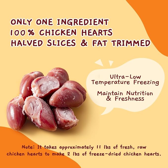 Jungle Calling Freeze Dried Chicken Hearts for Dogs & Cats, 7.76 oz | Single Ingredient, High Protein Organ Meat, Bite-Sized Chicken Heart Halves, Easy to Chew & Digest Training Treats & Toppers
