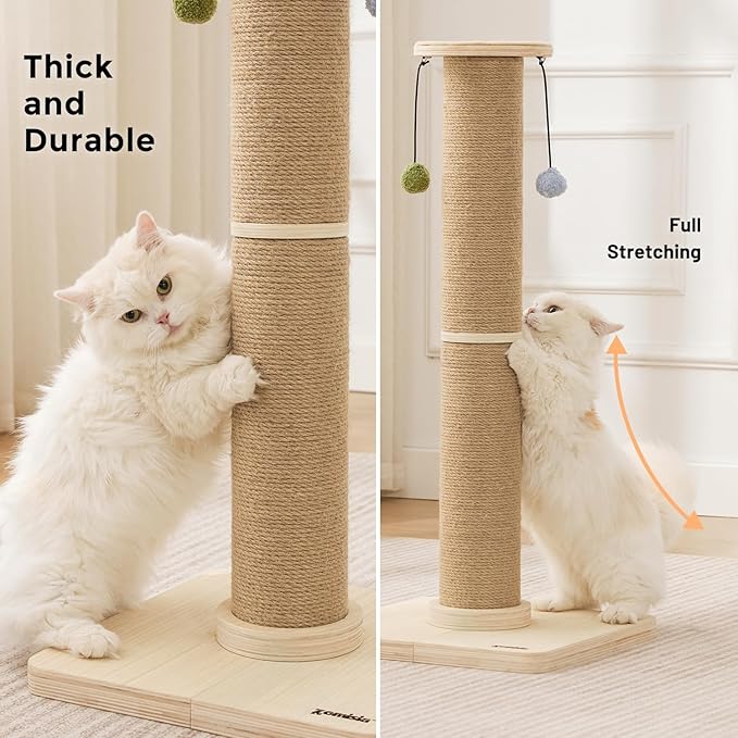 ZOMISIA 35'' Tall Cat Scratching Post for Indoor Cats Adults | 4.7'' Large Scratch Post, Thicken Wooden Base, Sisal Scratcher Top & Dangling Balls, Super Sturdy