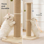 ZOMISIA 35'' Tall Cat Scratching Post for Indoor Cats Adults | 4.7'' Large Scratch Post, Thicken Wooden Base, Sisal Scratcher Top & Dangling Balls, Super Sturdy
