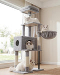 Heybly Cat Tree with Toy, 49.2 inch Cat Tower for Indoor Cats HCT200SW-1 | Spacious Cat House Condo with Hidden Space，Soft Plush Top Perch，Cozy Hammock and Sisal Scratching Posts, Light Gray