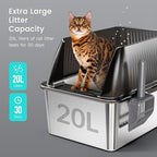 Tripamin 15” Stainless Steel Cat Litter Box,XL Stainless Steel with High Sides, Extra Large Metal Cat Litter Box for Big Cats, Multi Cats&Kitty, Easy Cleaning, Non-Sticky(Translucent Black)