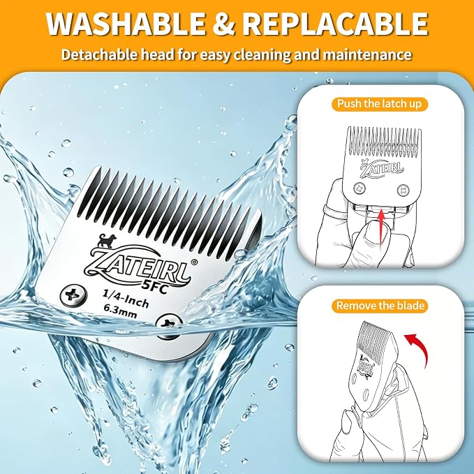 Size 5FC Detachable Pet Grooming Clipper Blade with Ceramic Cutter, 6.3mm 1/4 Inch Cut Length, Silver, Compatible with Andis, Oster A5, Wahl KM10, 3 Pack