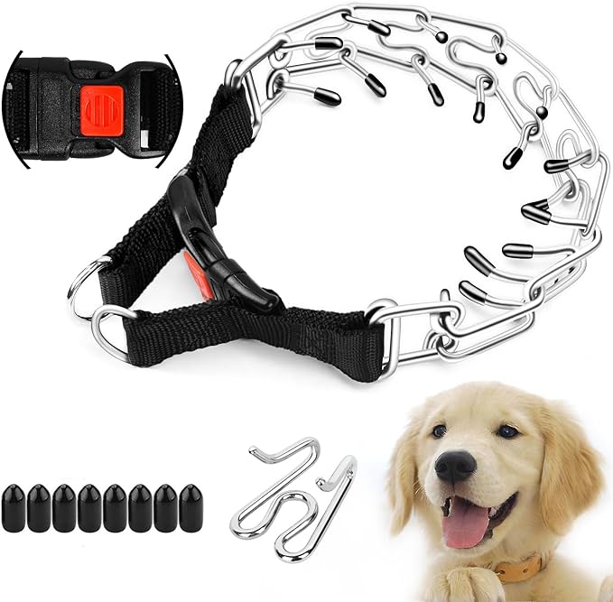 Supet Prong Collar for Dogs, Adjustable Dog Pinch No Pull Training Collar with Quick Release Buckle, Rubber Tips and Extra Links for Small Medium Large Dogs