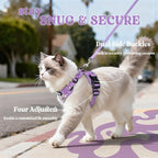 rabbitgoo Cat Harness and Leash Set, Escape Proof Vest, Purr-ple Daisy | Soft Breathable Mesh, Easy Adjustable Fit, Snap Buckles, Sturdy Clip, Reflective Strips, for Average Cats Walks, S
