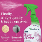 Eco Strong Cat Stain And Odor Remover | Enzyme Urine Odor Neutralizer - Stain Remover for Carpet, Litter Boxes, Bedding, and Laundry [Citrus Scent, 32 oz. Spray]