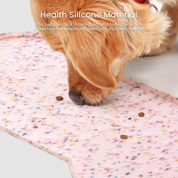 PWTAA Dog Food Mat Anti-Slip Silicone Dog Bowl Mat Thicker Pet Placemat Waterproof Cat Feeder Pad with Raised Edge Puppy Kitten Feeding Mats Suitable Small Medium-Sized Dogs Cats Eating Tray - 2PCS
