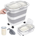 HOYTAMDA 25-35Lbs Rice Container,Collapsible Food Storage Container Wheels | Rice Storage Container with Transparent Airtight Lid,Handle,Small Bin&Scoop,Rice Dispenser for Flour Sugar Grain Dog Cat