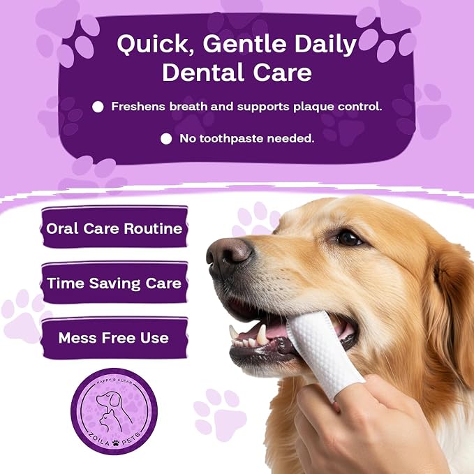 Dog & Cat Dental Wipes - Finger Toothbrush for Plaque, Tartar & Breath | Dental wipes help remove plaque, tartar & bad breath for dogs, cats & small pets, at-home oral care, 50 Wipes, Peanut Butter