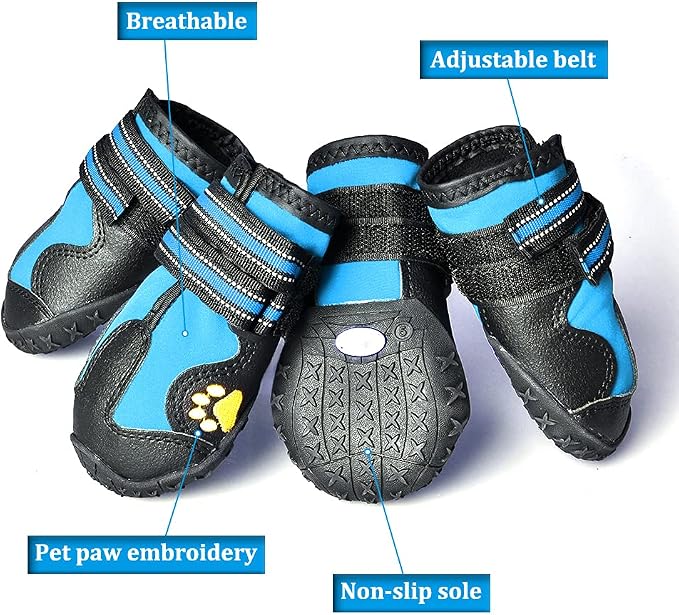 CovertSafe& Dog Boots for Dogs Non-Slip, Waterproof Dog Booties for Outdoor, Dog Shoes for Medium to Large Dogs 4Pcs with Rugged Sole Black-Blue