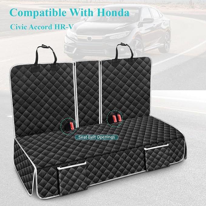 Dog Car Seat Cover for Honda Civic Accord HRV HR-V Si Sedan Hatchback Sport | LX EX EX-L Hybrid Rear Back Seat Accessories 2000-2027, Waterproof Pet Bench Backseat Covers with Backing