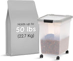 IRIS USA Dog Food Storage Container, Up to 50 lbs, Clear/Gray, Made in USA | Wheels for Mobility, Airtight Seal, BPA-Free, Best for Bird Seed, Cat food, Cat Litter, Chicken Feed, Pellets