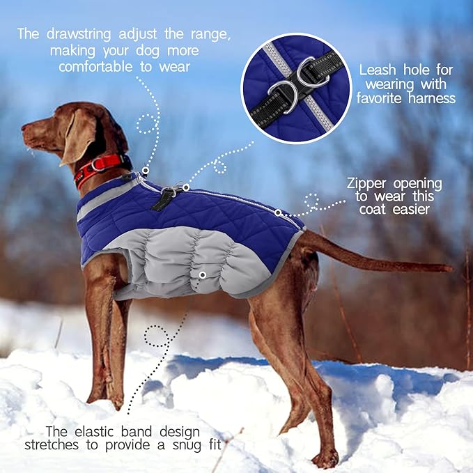FUAMEY Dog Coat for Small Dogs, Fleece Dog Winter Jacket with Harness | Puppy Cold Weather Coats Reflective Pet Puffer Vest with Zipper Water-Resistant Warm Dogs Snowsuit Windproof Blue S