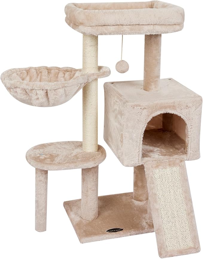 Cute Cat Tree Kitten Cat Tower Condo Furniture Scratching Posts Hammock B | FISH&NAP For Indoor with Jump Platform Activity Center Beige